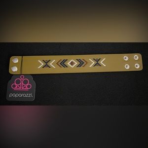 Blue, brown, and white thread wrap bracelet.